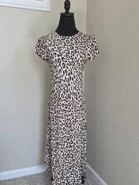 J. Crew | Cupro-blend midi T-shirt dress in Leopard, Size 4